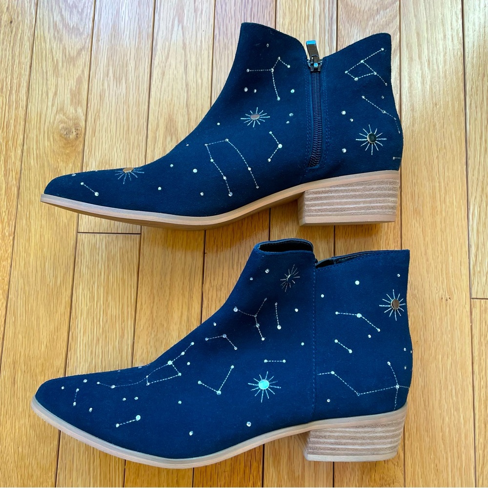 Navy Booties with Silver Constellation Detail